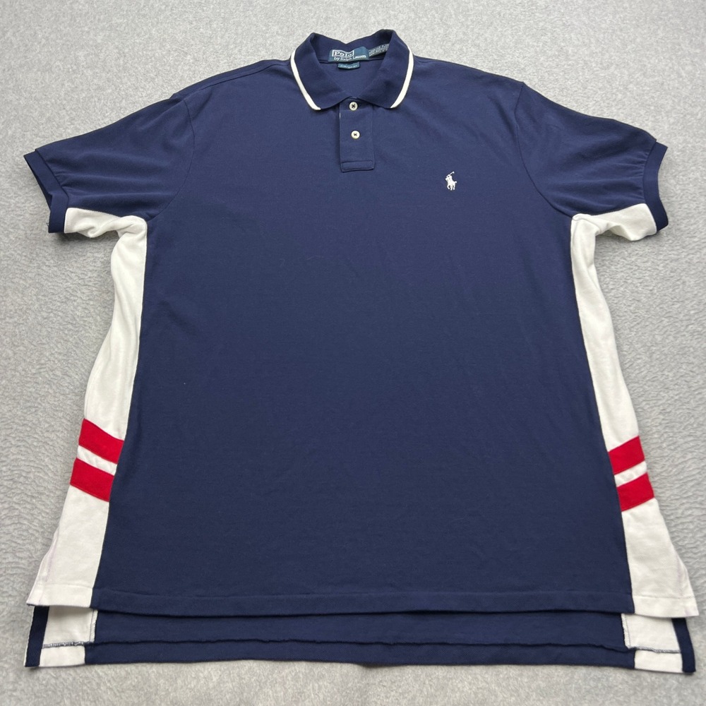 Polo Ralph Lauren Tipped Collar Shirt Mens XXL Navy Blue Panels Custom Fit Pony